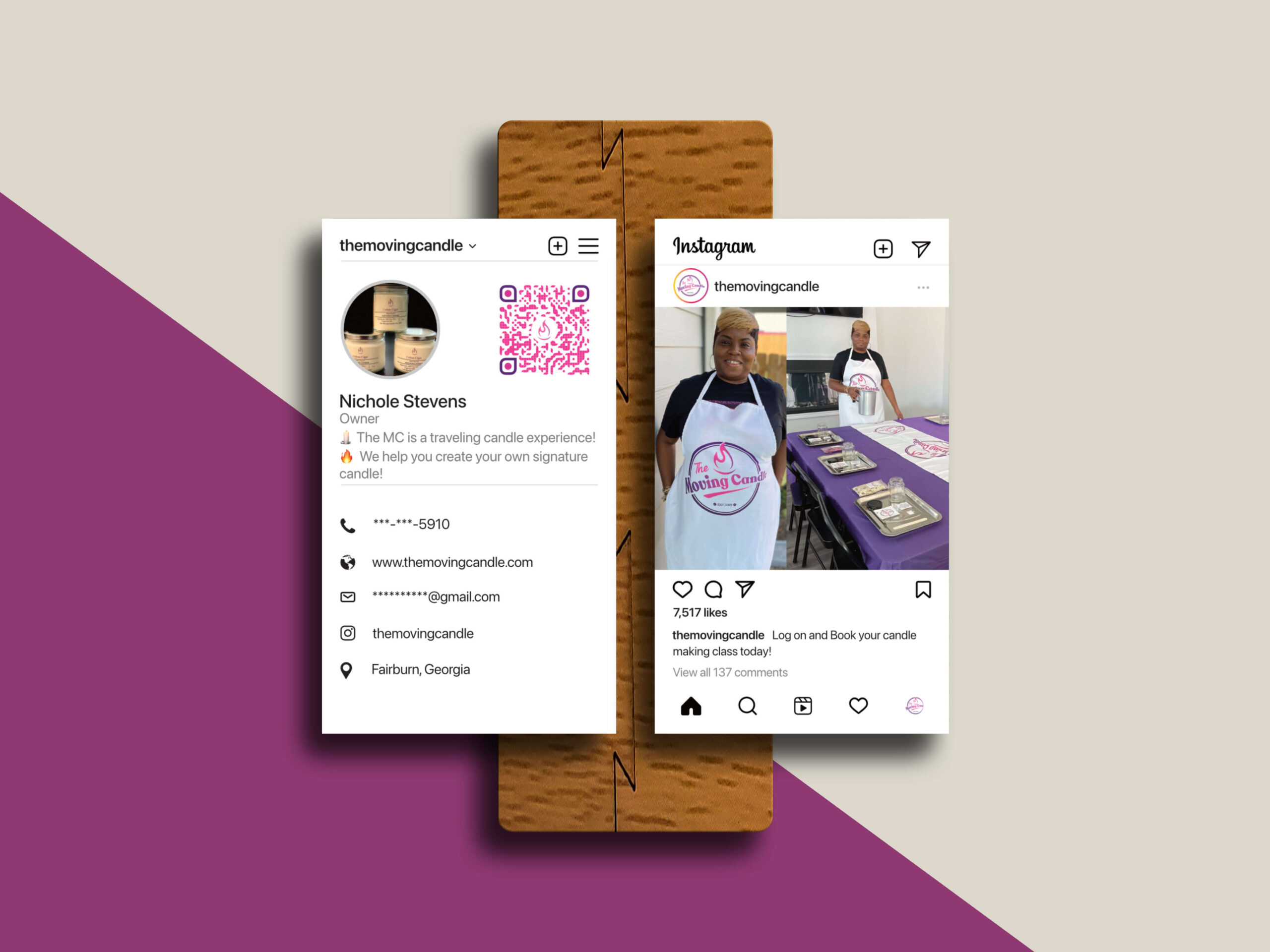 Nichole from "The Moving Candle" instagram business card example image