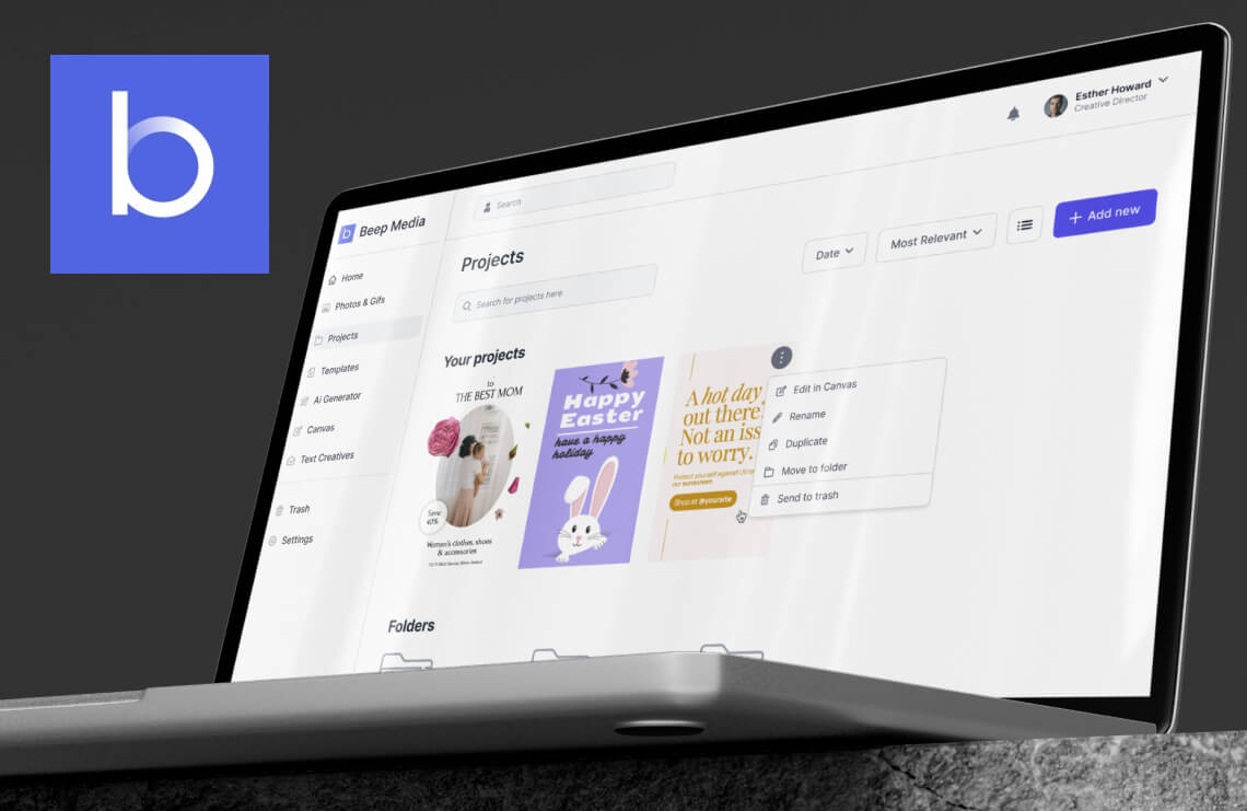 Beep Media image mockup showing the projects section